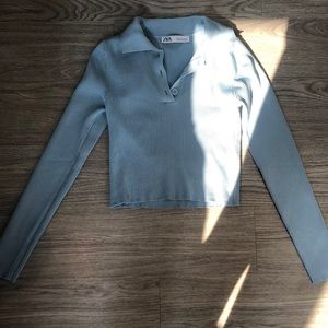 Zara light blue collared crop top
